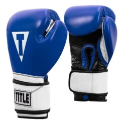 TITLE Boxing Premium Leather Performance Training Gloves -Knockout Gear LPTG BL WH BK 002