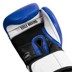 TITLE Boxing Premium Leather Performance Training Gloves -Knockout Gear LPTG BL WH BL 005