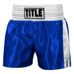 TITLE Boxing Professional Women’s Satin Striped Boxing Trunks -Knockout Gear TPBTW2 BL WH 1