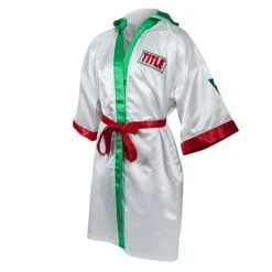 TITLE Boxing Pro Full Length Boxing Robe -Knockout Gear TSRFL2 RD WH GN 03