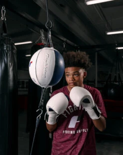 Fighting Force Leather Double End Bag 6 Fighting Force Leather Double End Bag -Knockout Gear ftgdeb wh bl 1