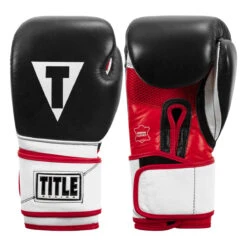 TITLE Boxing Premium Leather Performance Training Gloves -Knockout Gear lptg bk wh rd 001