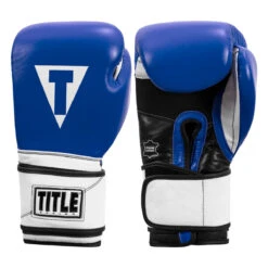 TITLE Boxing Premium Leather Performance Training Gloves -Knockout Gear lptg bl wh bk 001